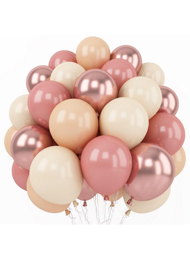 Togvu Retro Blush Pink Balloons, 60 Packs 12 Inch Dusty Pink Metallic Chrome Rose Gold White Sand Nude Balloons for Bridal Baby Shower Girls Boho Birthday Wedding Decorations Supplies - Image 1