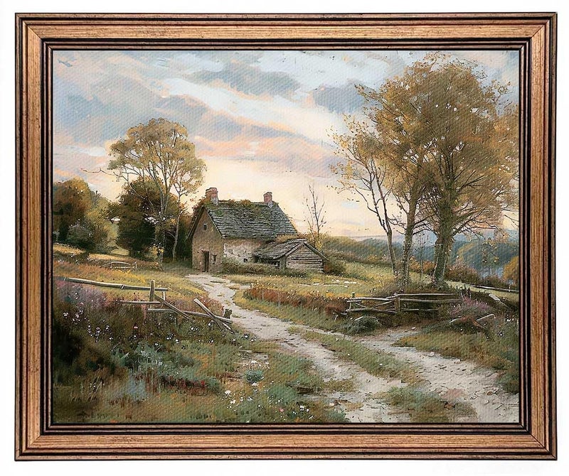 Yeechine Gold Framed Vintage Wall Art Countryside Cottage Landscape Canvas Wall Art Print Kitchen Living Room Wall Decor (rural trail, 12" L x 9.5" W) - Image 1