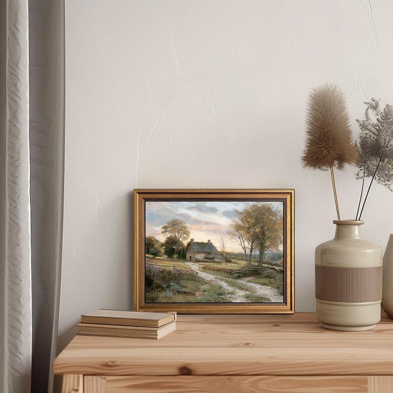 Yeechine Gold Framed Vintage Wall Art Countryside Cottage Landscape Canvas Wall Art Print Kitchen Living Room Wall Decor (rural trail, 12" L x 9.5" W) - Image 3