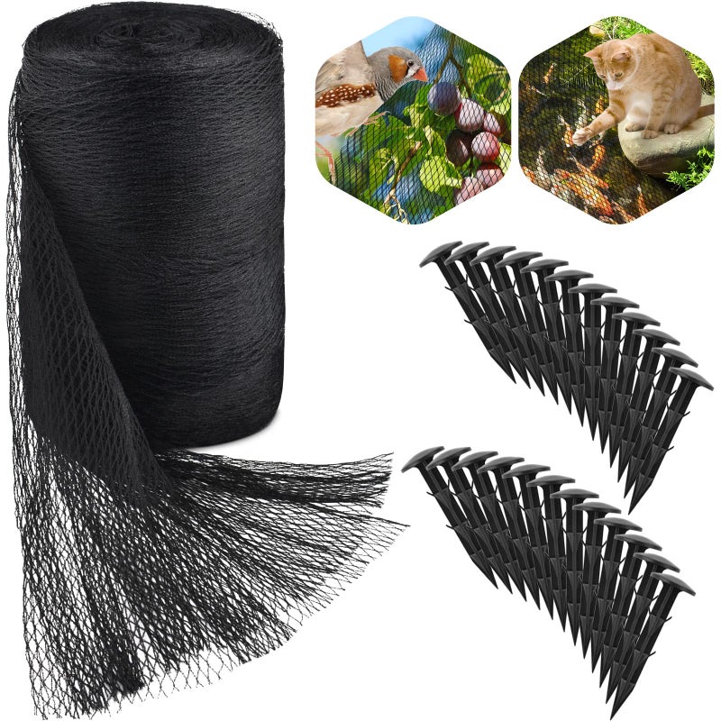 PACETAP 20 x 30 Ft Koi Pond Netting Kit Heavy Duty Pond Netting Mesh Net Cover for Leaves Protecting Koi Fish from Birds Cats Stakes Included