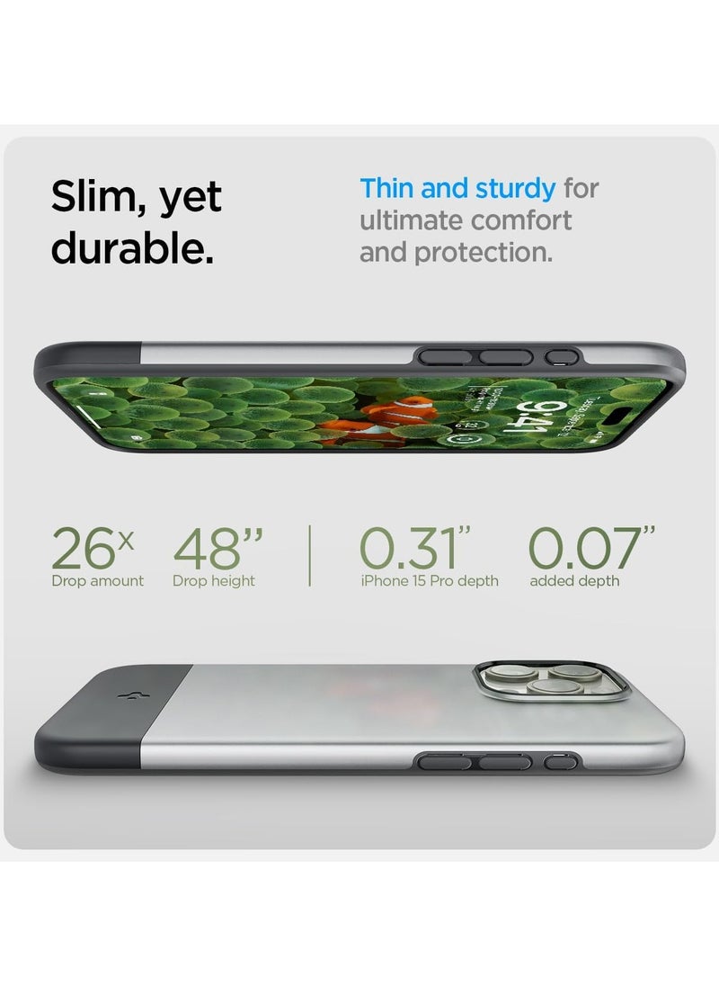 Spigen - Style Armor MagFit for iPhone 15 PRO Case Cover Magnetic MagSafe Compatible [Mil Grade Protection] - Classic Silver - Image 1