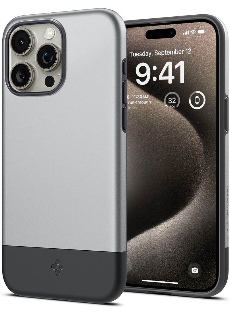 Spigen - Style Armor MagFit for iPhone 15 PRO Case Cover Magnetic MagSafe Compatible [Mil Grade Protection] - Classic Silver - Image 1