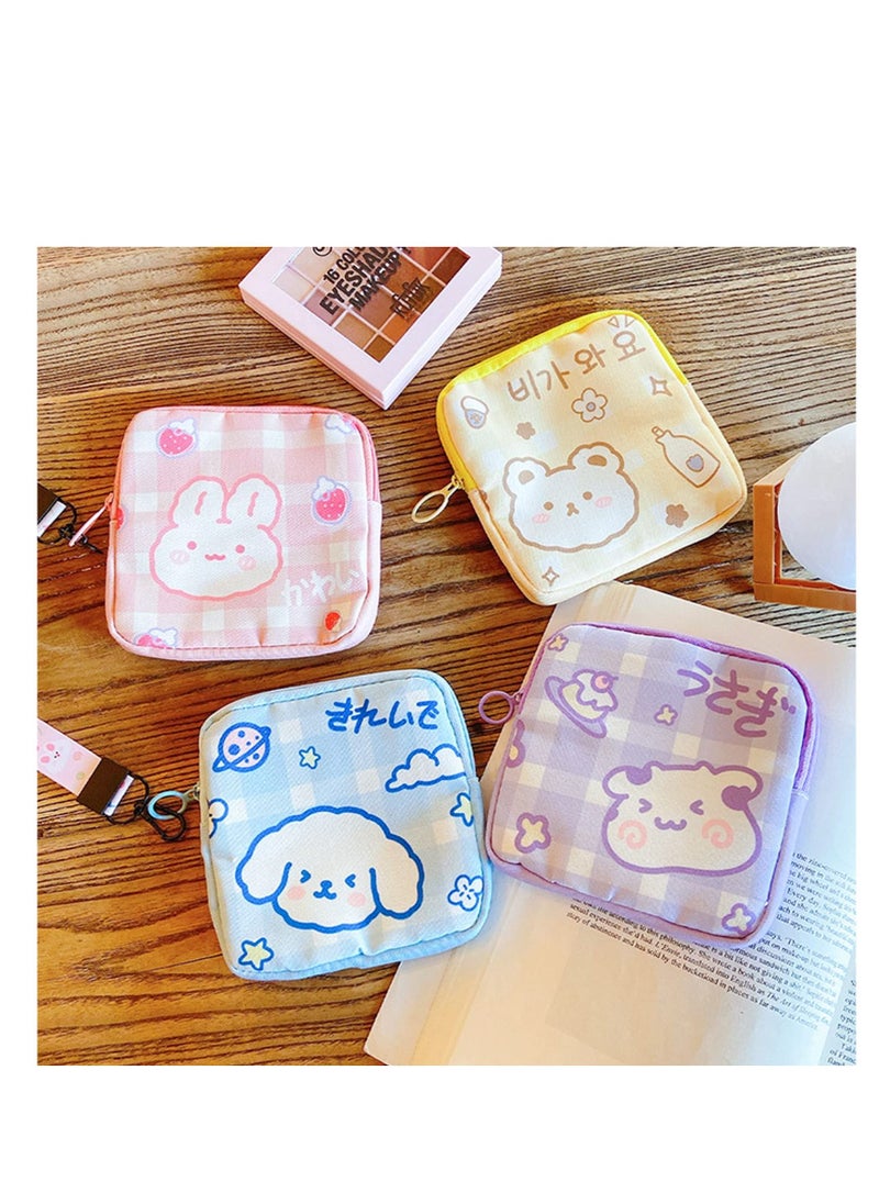 Y&D Sanitary Napkin Storage Bag Portable Tampons Holder 4Pcs Zipper Menstrual Pad Bag First Period for Teen Girls Store Pads Women Ladies Rabbit 5x5 Inch  - Image 3