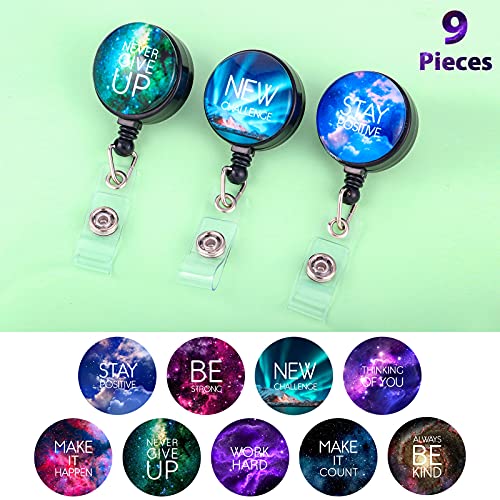 Zonon 9 Pcs Badge Reel Retractable Badge Holder with Swivel Alligator Clip Motivation Quote Cute Retractable Clip Alligator for ID Card Holders Nurses Teachers Office Worker - Image 4