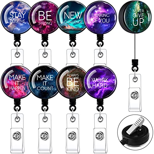 Zonon 9 Pcs Badge Reel Retractable Badge Holder with Swivel Alligator Clip Motivation Quote Cute Retractable Clip Alligator for ID Card Holders Nurses Teachers Office Worker - Image 1