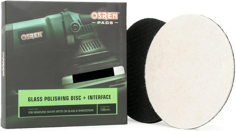 OSREN 5” Glass Polishing Disc with Foam Interface - Hook and Loop Glass polishing pad for Machine polishing to Remove Water Spots and Stains. - Image 1