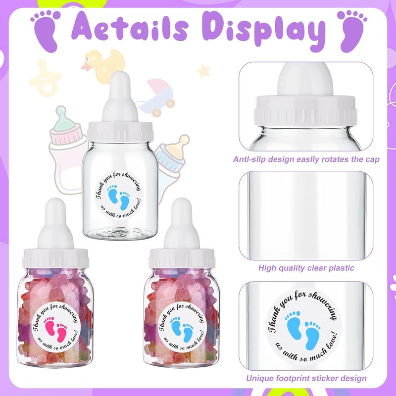 PINKXHY 62 Pcs 3.5 Inch Baby Mini Milk Bottle Baby Shower Favor with 500 Adhesive Thank You for Showering Stickers, Small Plastic Candy Bottle DIY Gift for Boy Girl Newborn Baptism Party Decor (White) - Image 4