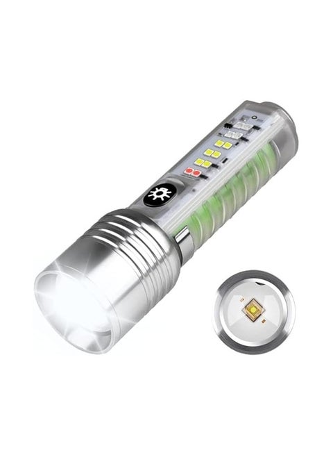 مصباح يدوي قوي LED فائق السطوع قابل لاعادة الشحن 500 لومن مع ضوء الاشعة فوق البنفسجية احمر وازرق - مصباح جيب صغير 8 اوضاع متعدد الوظائف مغناطيسي قابل للتكبير للطوارئ والتخييم في الهواء الطلق والمشي