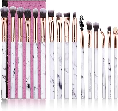 DUAIU Eye Makeup Brushes Set DUAIU 16Pcs Eyeshadow brushes Premium Synthetic Makeup Brushes Eyebrow Eyeliner Blending Marble Handle Brushes Sets with Pink Cosmetic Bag - Image 1
