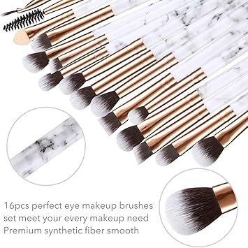 DUAIU Eye Makeup Brushes Set DUAIU 16Pcs Eyeshadow brushes Premium Synthetic Makeup Brushes Eyebrow Eyeliner Blending Marble Handle Brushes Sets with Pink Cosmetic Bag - Image 2