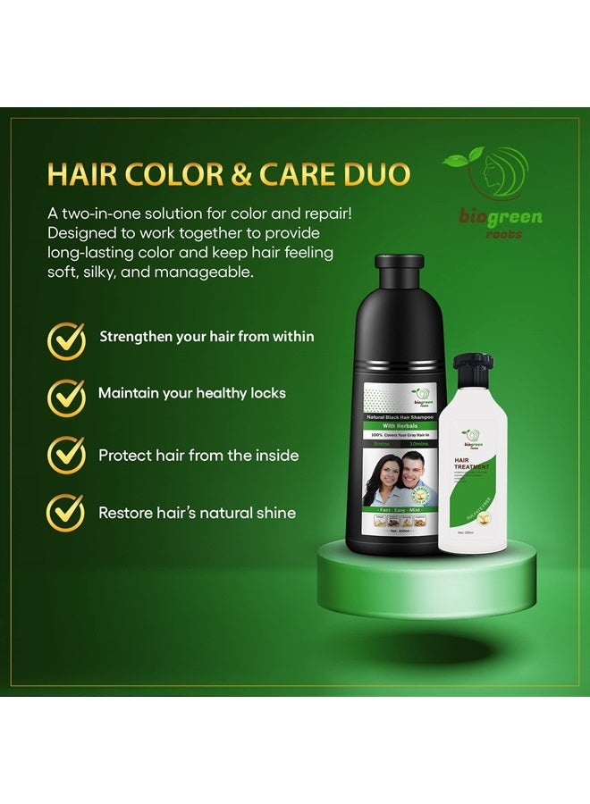 BIOGREEN ROOTS 400 ml Natural Black Hair Color Shampoo With Herbals + 200 ml Hair Treatment - Black Shampoo for Grey Hair - Covers Gray Hair in 10 Minutes - Hair Coloring Shampoo for Women, Men - Image 2