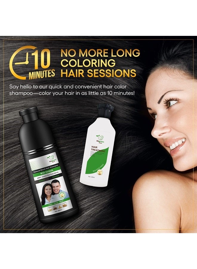 BIOGREEN ROOTS 400 ml Natural Black Hair Color Shampoo With Herbals + 200 ml Hair Treatment - Black Shampoo for Grey Hair - Covers Gray Hair in 10 Minutes - Hair Coloring Shampoo for Women, Men - Image 3