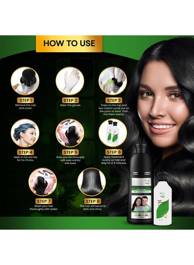 BIOGREEN ROOTS 400 ml Natural Black Hair Color Shampoo With Herbals + 200 ml Hair Treatment - Black Shampoo for Grey Hair - Covers Gray Hair in 10 Minutes - Hair Coloring Shampoo for Women, Men - Image 4