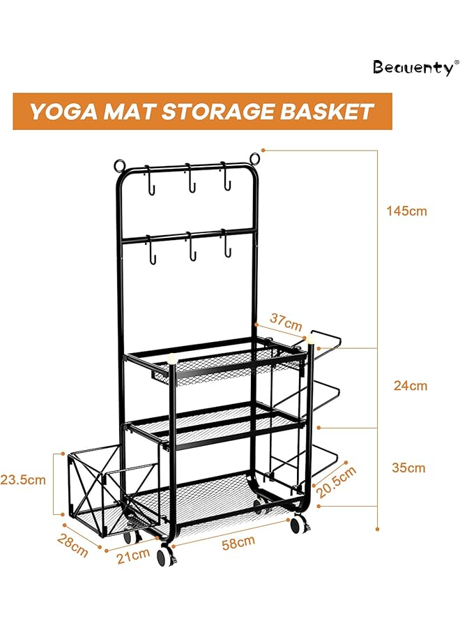 Beauenty Home Gym Storage Shelf with Storage Basket & Exercise Ball Rack Yoga Mat Storage Rack，Stable Sports Equipment Storage Organizer - Image 2