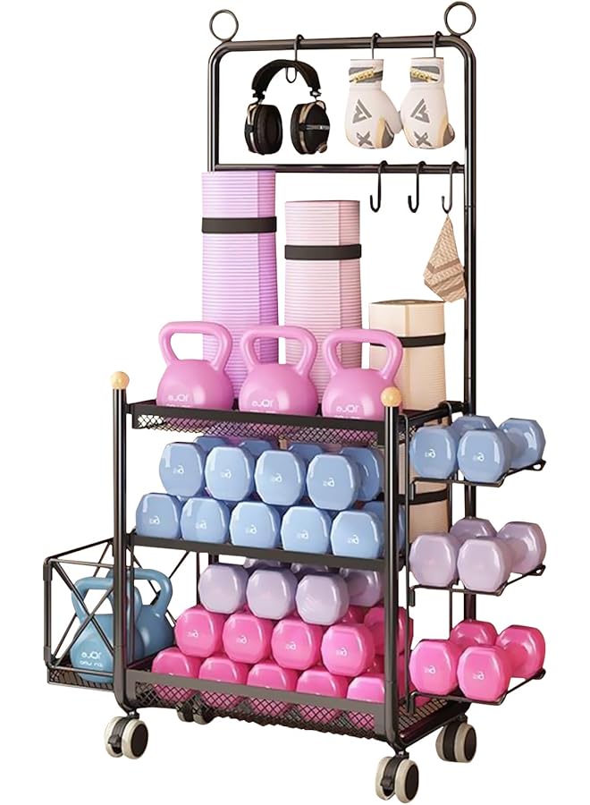 Beauenty Home Gym Storage Shelf with Storage Basket & Exercise Ball Rack Yoga Mat Storage Rack，Stable Sports Equipment Storage Organizer - Image 1
