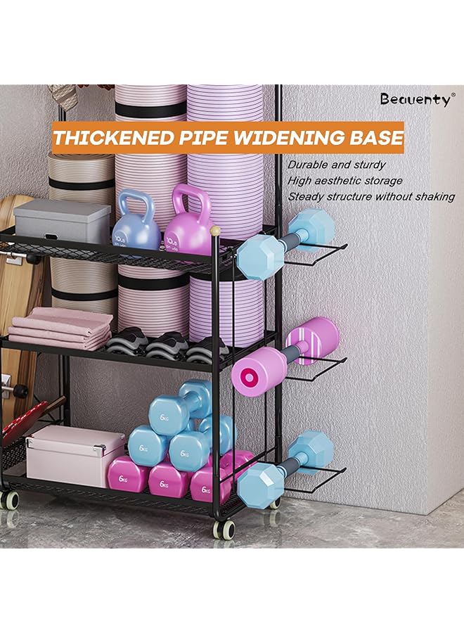 Beauenty Home Gym Storage Shelf with Storage Basket & Exercise Ball Rack Yoga Mat Storage Rack，Stable Sports Equipment Storage Organizer - Image 4