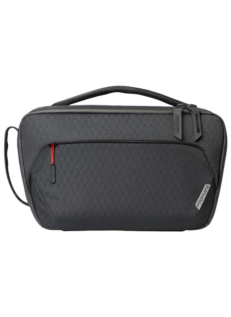 PROMATE - Promate’s Compact Multi-Pocket Accessory Pouch with Smartphone Compatibility, Convenient Key Loop, Dual Carry Handles, Leather Card Slot, and Water-Resistant Nylon Material – UrbanPouch Black - Image 1