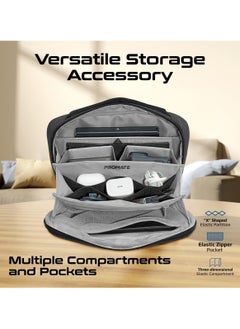 PROMATE Promate’s Compact Multi-Pocket Accessory Pouch with Smartphone Compatibility, Convenient Key Loop, Dual Carry Handles, Leather Card Slot, and Water-Resistant Nylon Material – UrbanPouch Black  - Image 2
