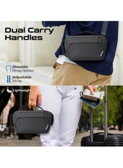 PROMATE Promate’s Compact Multi-Pocket Accessory Pouch with Smartphone Compatibility, Convenient Key Loop, Dual Carry Handles, Leather Card Slot, and Water-Resistant Nylon Material – UrbanPouch Black  - Image 3