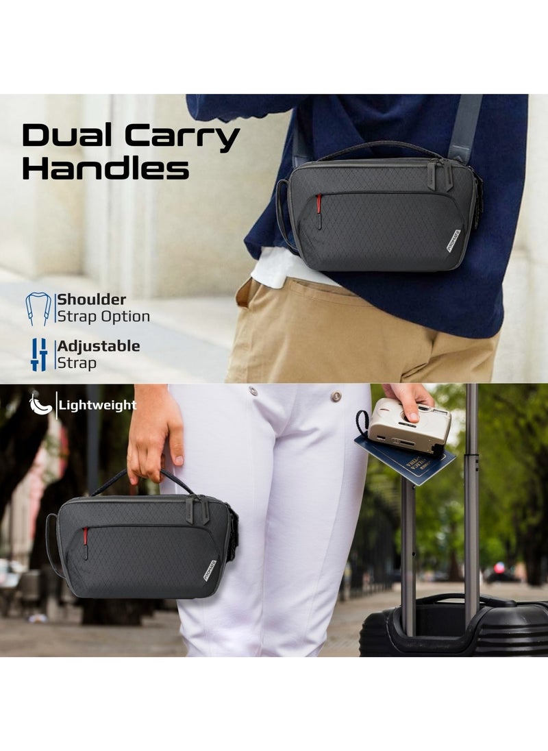 PROMATE - Promate’s Compact Multi-Pocket Accessory Pouch with Smartphone Compatibility, Convenient Key Loop, Dual Carry Handles, Leather Card Slot, and Water-Resistant Nylon Material – UrbanPouch Black - Image 1