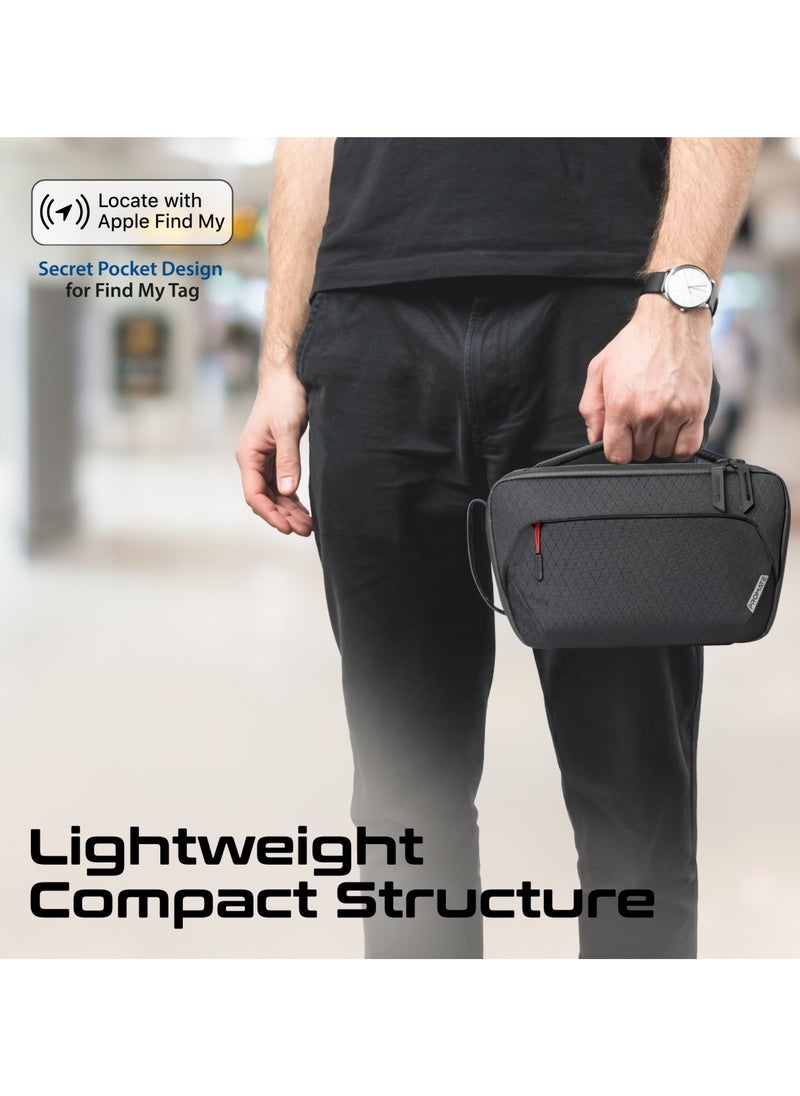 PROMATE - Promate’s Compact Multi-Pocket Accessory Pouch with Smartphone Compatibility, Convenient Key Loop, Dual Carry Handles, Leather Card Slot, and Water-Resistant Nylon Material – UrbanPouch Black - Image 1