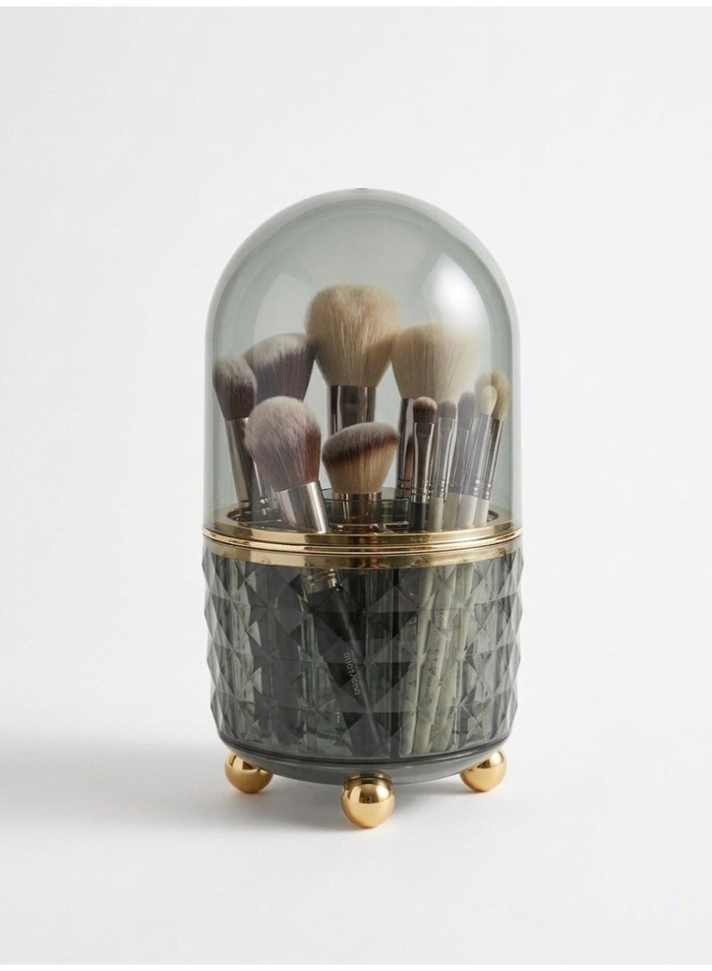 منظم فرش مكياج أكريليك فاخر مع غطاء واقٍ من الغبار وقاعدة ذهبية - زمردي مدخن - Image 1