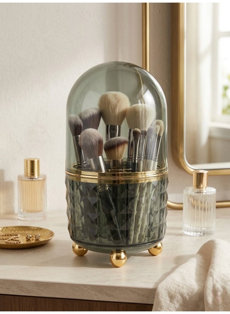 منظم فرش مكياج أكريليك فاخر مع غطاء واقٍ من الغبار وقاعدة ذهبية - زمردي مدخن - Image 2