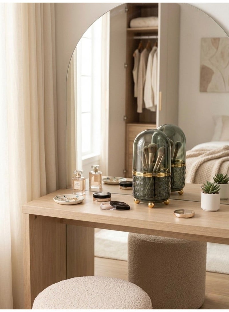 منظم فرش مكياج أكريليك فاخر مع غطاء واقٍ من الغبار وقاعدة ذهبية - زمردي مدخن - Image 3