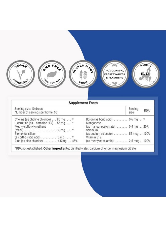 سوبرسمارت - حمض الأورثوسيليسيك (صيغة متقدمة) - مكمل السيليكون - مع MSM، كولين، كارنيتين، بورون، معادن | خالي من الكائنات المعدلة وراثيًا وخالي من الغلوتين - 30 مل - Image 3