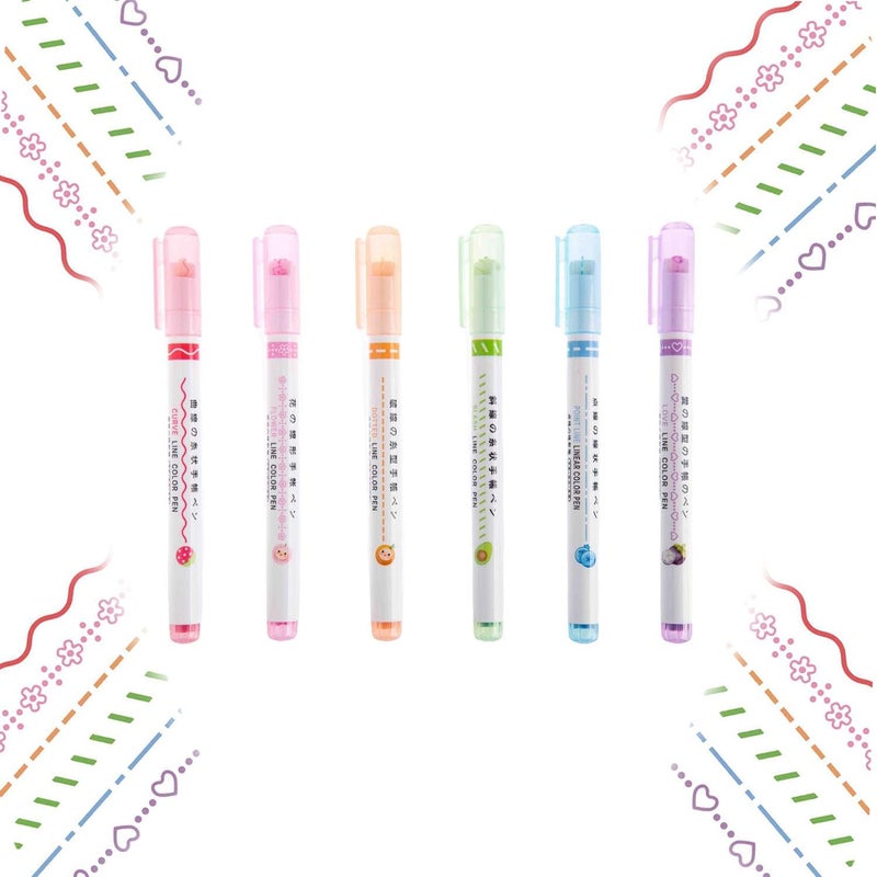 comfrt Curve Highlighter Pen Set - 6PCS Dual Tip Pens Different Curve Shapes Fine Tips - Heart/Flower/Curve/Dotted Line/Slash/Dot - Birthday Gift for Kids - Image 1