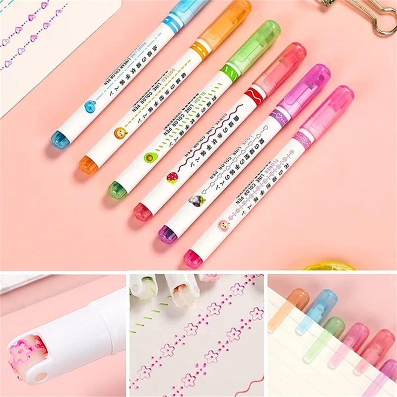 comfrt Curve Highlighter Pen Set - 6PCS Dual Tip Pens Different Curve Shapes Fine Tips - Heart/Flower/Curve/Dotted Line/Slash/Dot - Birthday Gift for Kids - Image 3