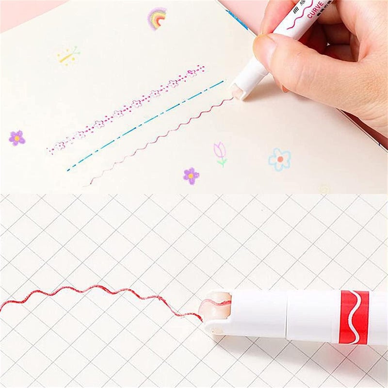 comfrt Curve Highlighter Pen Set - 6PCS Dual Tip Pens Different Curve Shapes Fine Tips - Heart/Flower/Curve/Dotted Line/Slash/Dot - Birthday Gift for Kids - Image 4