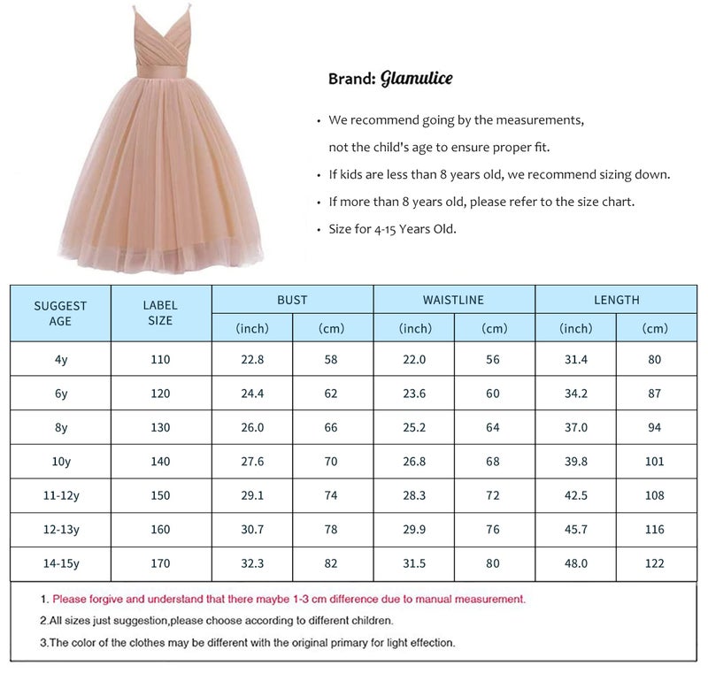 Glamulice Flower Girl Dress Kids Lace Spaghetti Strap Tulle Dresses Wedding Bridesmaid Pageant Party Dance Ball Gown Rose Gold Princess Kids Prom Gown Formal Holiday Golden Photo Shoot Evening,US 8Y - Image 2