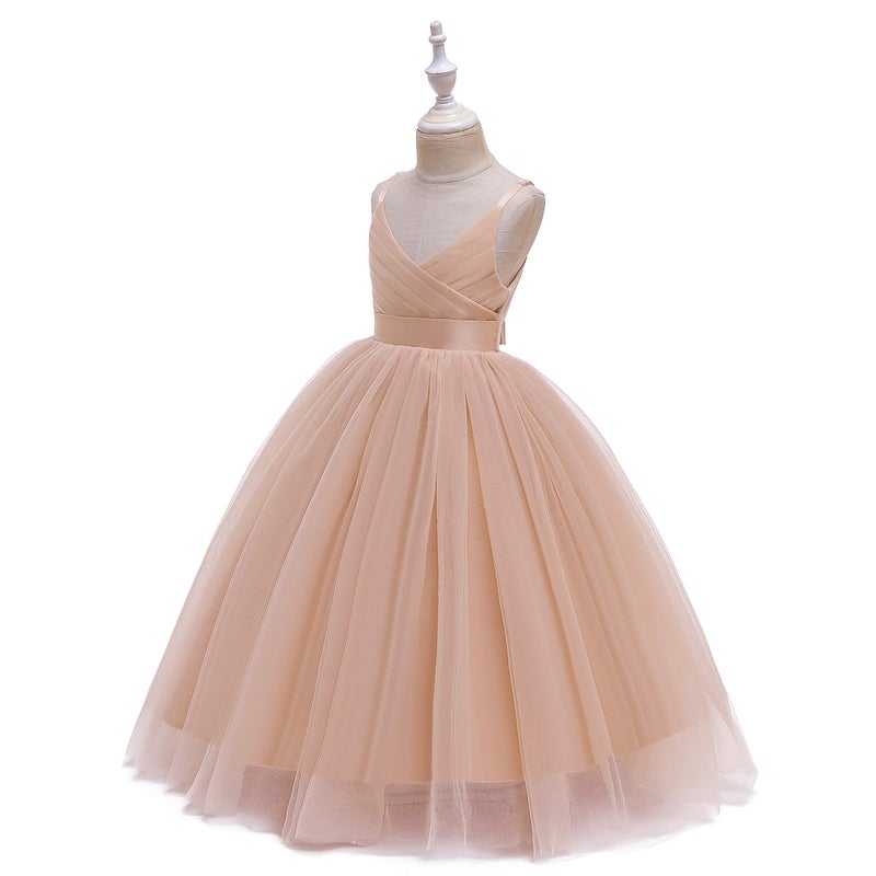 Glamulice Flower Girl Dress Kids Lace Spaghetti Strap Tulle Dresses Wedding Bridesmaid Pageant Party Dance Ball Gown Rose Gold Princess Kids Prom Gown Formal Holiday Golden Photo Shoot Evening,US 8Y - Image 5