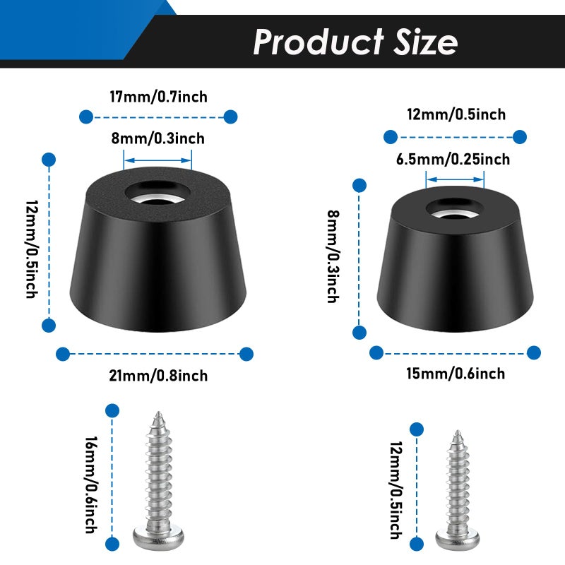 Eoppen 132Pcs Cutting Board Rubber Feet with Stainless Steel Washer and Screws Small and Large Size Non Slip Rubber Bumper Feet for Furniture, Electronics, Tables, Sofas - Image 2