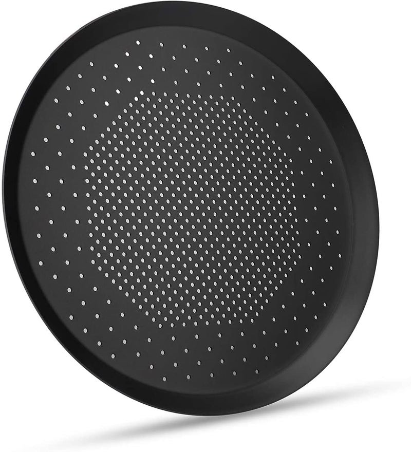 NILKANTH 12-Inch Pizza Baking Pan | Non-Stick Perforated Pizza Crisper Tray | Heavy-Duty Carbon Steel Round Pizza Pan with Holes | Scratch-Resistant, Durable & Oven Safe (Black) - Image 1