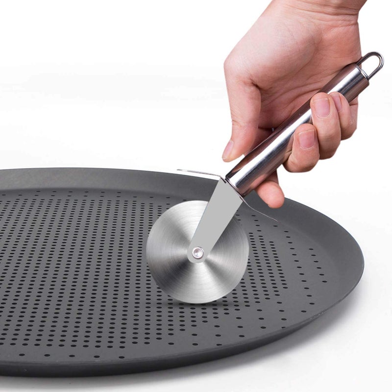 NILKANTH 12-Inch Pizza Baking Pan | Non-Stick Perforated Pizza Crisper Tray | Heavy-Duty Carbon Steel Round Pizza Pan with Holes | Scratch-Resistant, Durable & Oven Safe (Black) - Image 2