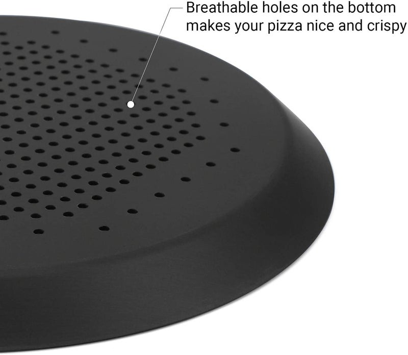 NILKANTH 12-Inch Pizza Baking Pan | Non-Stick Perforated Pizza Crisper Tray | Heavy-Duty Carbon Steel Round Pizza Pan with Holes | Scratch-Resistant, Durable & Oven Safe (Black) - Image 3