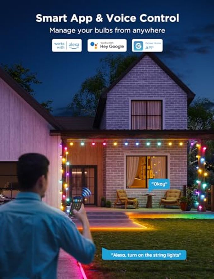 Govee Smart Outdoor String Lights 2, 48Ft Outdoor Lights With Dimmable Warm White Led Bulbs, 47 Scene Modes For Patio, Backyard, Balcony, Ip65 Waterproof, Works With Alexa, App Control - Image 3