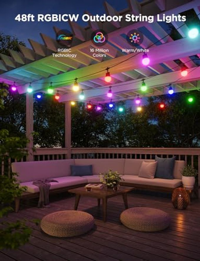 Govee Smart Outdoor String Lights 2, 48Ft Outdoor Lights With Dimmable Warm White Led Bulbs, 47 Scene Modes For Patio, Backyard, Balcony, Ip65 Waterproof, Works With Alexa, App Control - Image 5