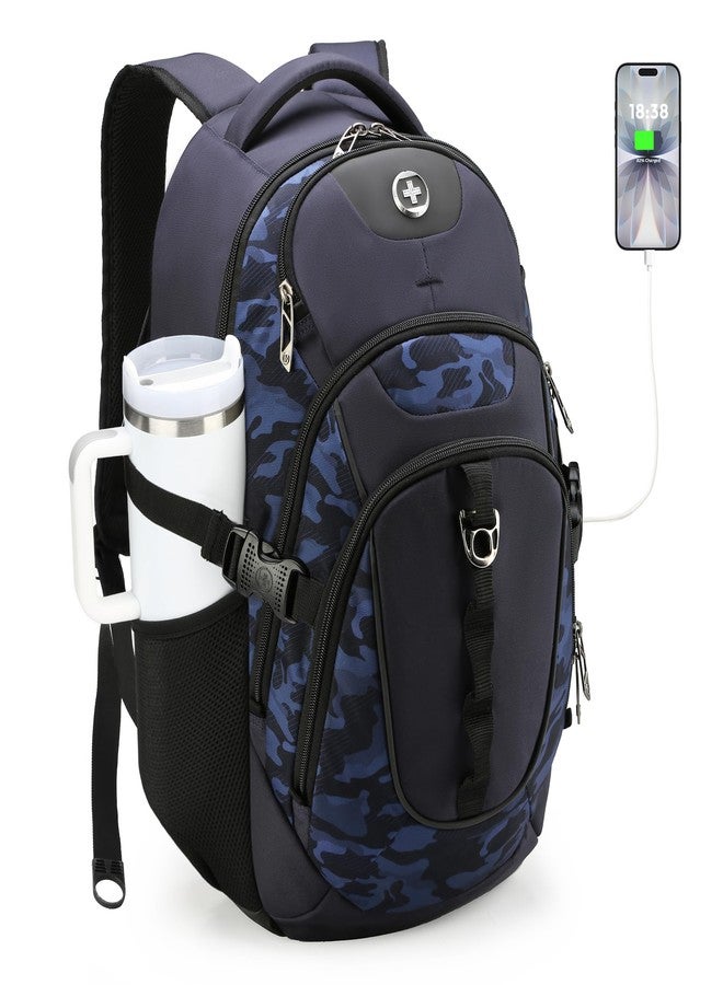 swissdigital Business Travel Laptop Backpack-for Man and Woman with Smart USB Charging Port Fits 15.6 inches laptops, Blue, Blue Camo, Standard, Travel - Image 1