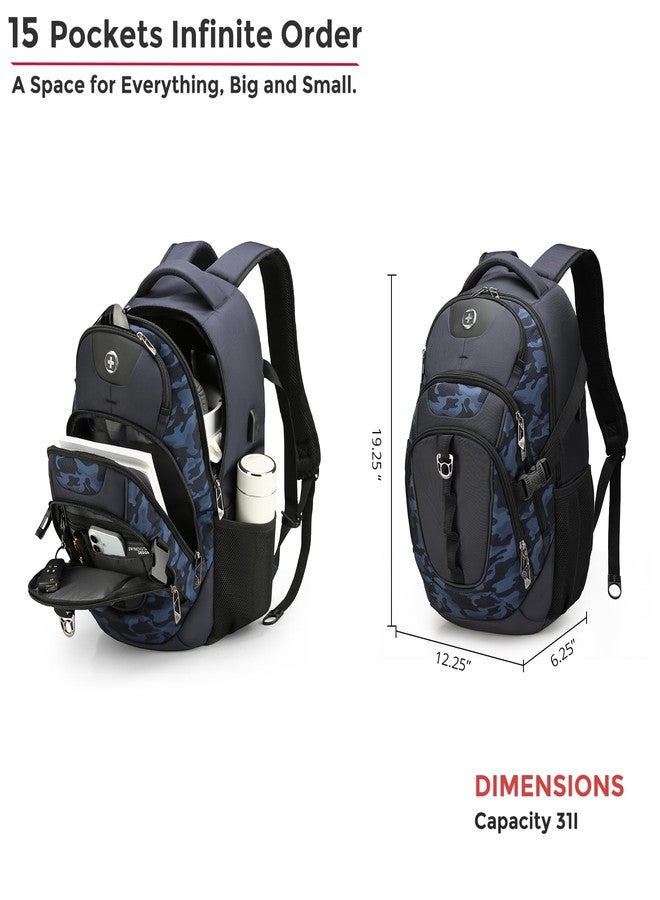 swissdigital Business Travel Laptop Backpack-for Man and Woman with Smart USB Charging Port Fits 15.6 inches laptops, Blue, Blue Camo, Standard, Travel - Image 5