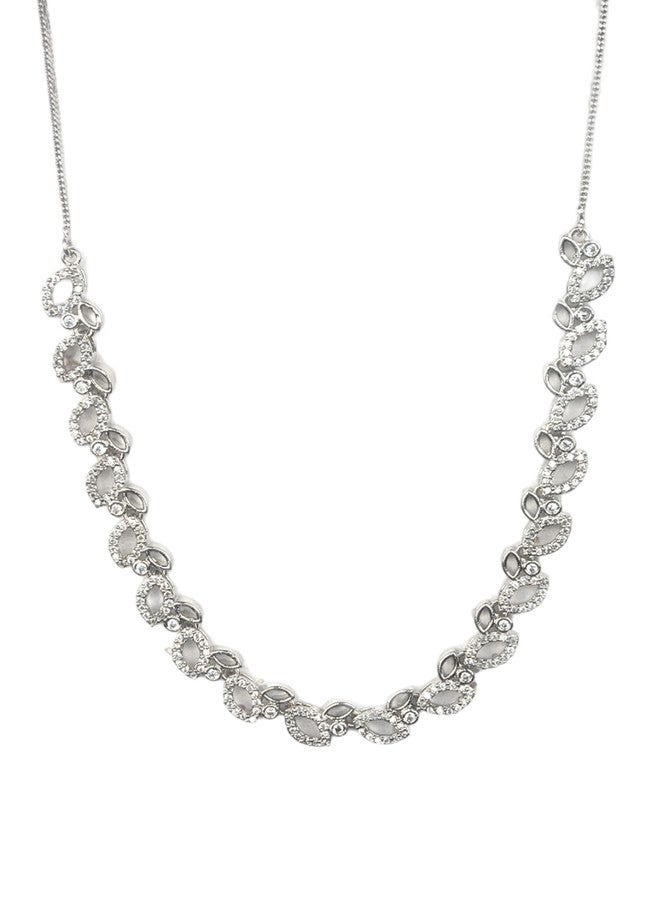StileAdda Silver Plated American Diamond Studded Necklace and Earrings Set - Image 3