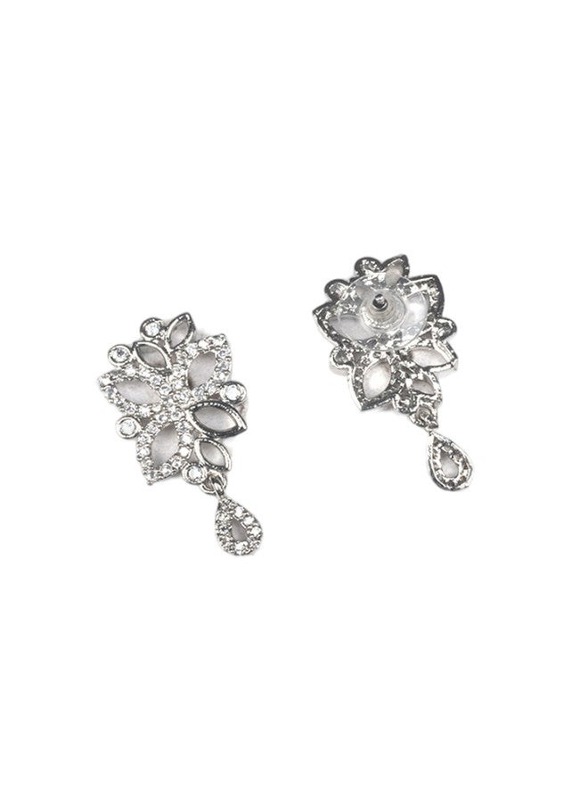 StileAdda Silver Plated American Diamond Studded Necklace and Earrings Set - Image 4