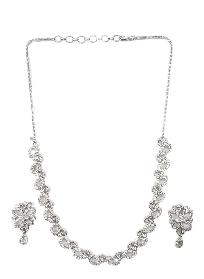 StileAdda Silver Plated American Diamond Studded Necklace and Earrings Set - Image 2