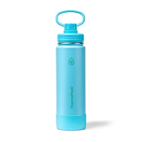 ThermoFlask زجاجة ماء ثيرمو فلاسک سعة 24 أونصة مزدوجة الجدار مع عزل فراغ من الفولاذ المقاوم للصدأ مع غطاء فوهة، أزرق زاهي - Image 1