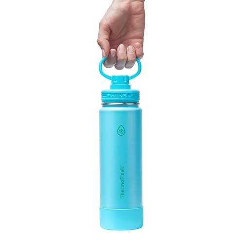 ThermoFlask زجاجة ماء ثيرمو فلاسک سعة 24 أونصة مزدوجة الجدار مع عزل فراغ من الفولاذ المقاوم للصدأ مع غطاء فوهة، أزرق زاهي - Image 3