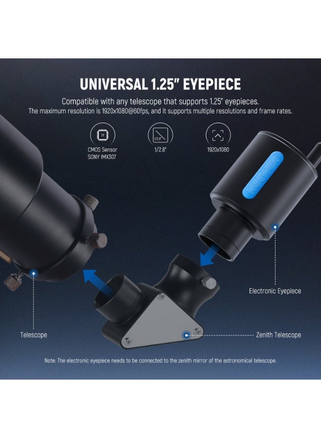 Neewer NEEWER 1.25" WiFi Digital Eyepiece for Telescope, 2MP HD Astronomy Camera Eyepiece with Wireless Connection to Phone & Tablet, Supports 1080P Video, 16MP Photo, TF Card Storage, 1900mAh Battery  - Image 5