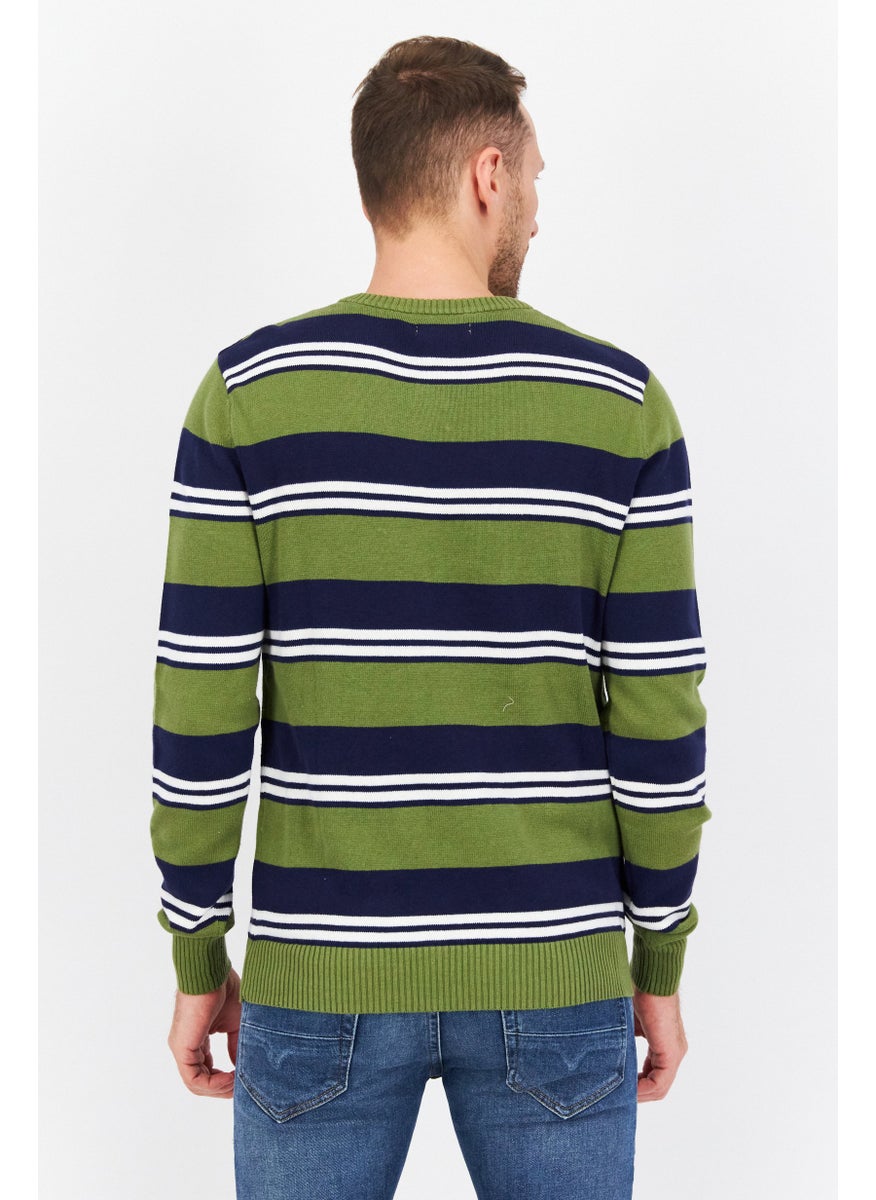 Club Room - Men V-neck Stripe Long Sleeves Sweaters, Olive Combo - Image 1