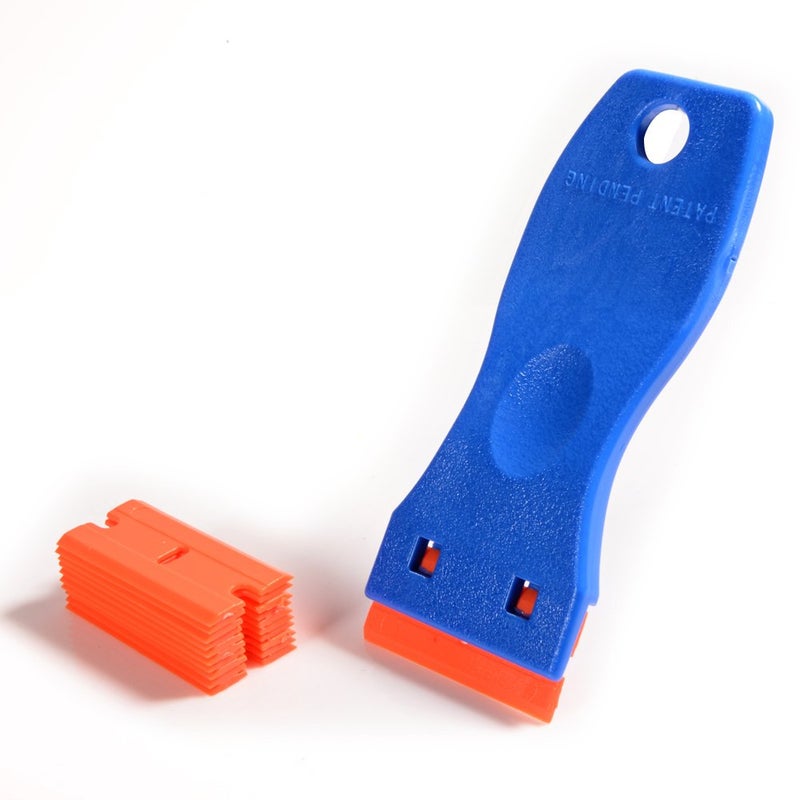 EHDIS 1.5" Plastic Razor Scraper with 10pcs Double Edged Plastic Blades Plastic Scraper Tool for Adhesive Remover,Removing Labels Stickers Decals Taping on Glass Windows (Blue) - Image 4